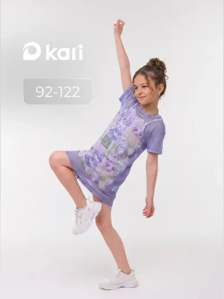 KariKids Платье для девочки фиолетовое в сетку с коротким рукавом