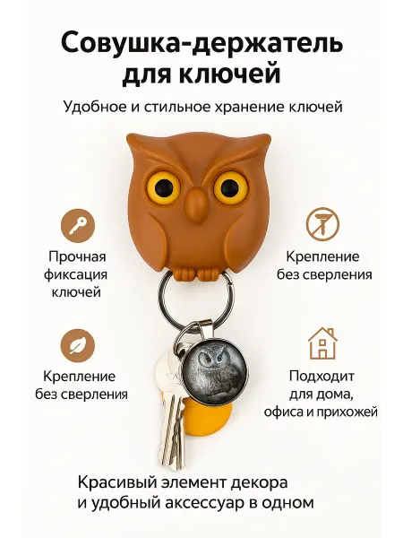 KasTrio Держатель для ключей сова коричневая декоративная ключница