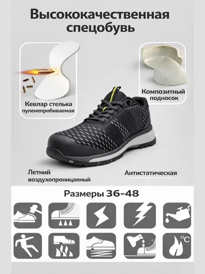 Спецобувь летние защитные кроссовки композитный подносок kevlar стелька