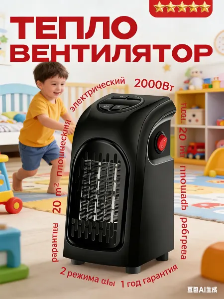 Тепловентилятор для спальни и офиса, компактный обогреватель