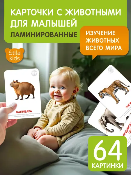 Stila kids Развивающие карточки с животными для малышей ламинированные