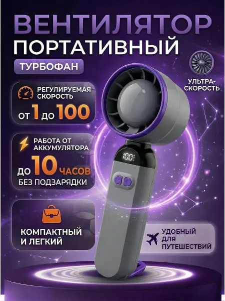 Kim&Co Вентилятор ручной мини портативный с дисплеем