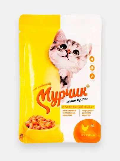 Корм консервированный для кошек Мурчик, с курицей, 75 гр 5 штук