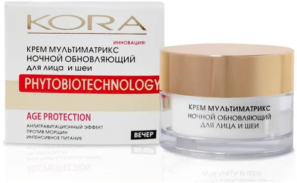 Ночной крем для лица KORA "Обновляющий" с коллагеном, антивозрастной против морщин, 50 мл
