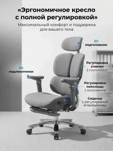 Игровое компьютерное кресло Kugoo ортопедическое серое с поддержкой поясницы, регулируемое по высоте, дышащая сетка, для многочасовых игр без усталости