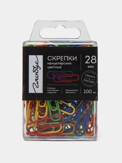 Скрепки канцелярские Глобус С28-100 П Пл, L28 мм, цветные, 100 шт