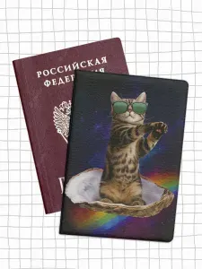 Обложка на паспорт, чехол с принтом кот