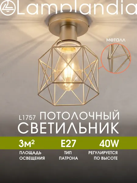 Lamplandia Светильник потолочный на кухню, люстра в коридор лофт