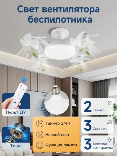 Люстра с вентилятором LED, с пультом