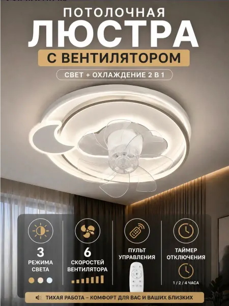 Потолочная LED люстра с вентилятором, пульт