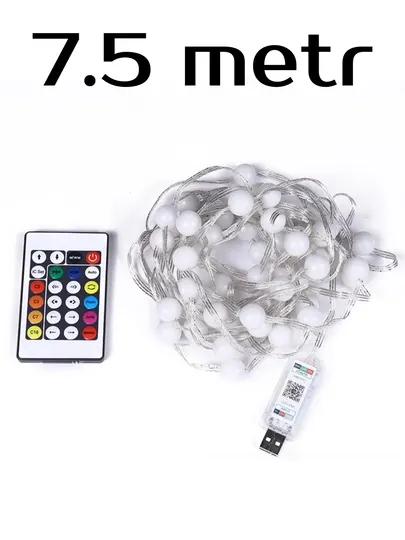 Умная RGB LED гирлянда "шарики" с пультом, новогодняя, светодиодная, для елки и интерьера