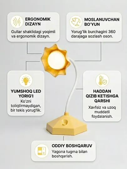 Настольная LED-лампа в форме цветка, гибкая конструкция, декоративный светильник с USB