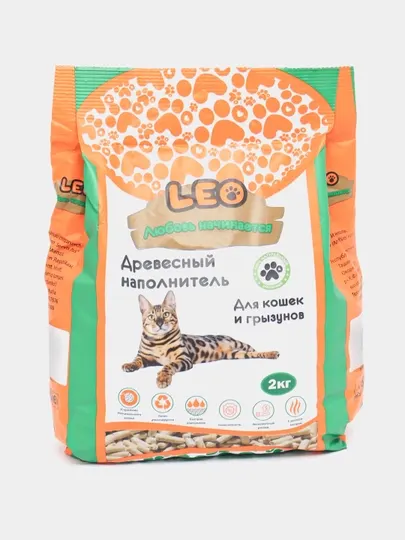 Древесный наполнитель для кошек и грызунов "Leo", 2 кг, 10 шт