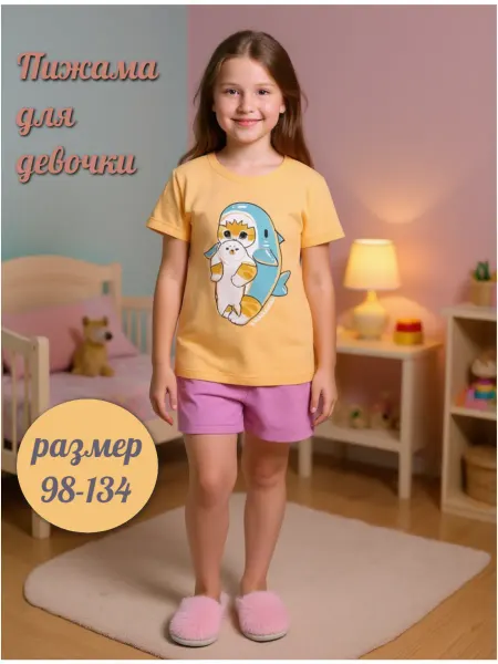 Lets Go Пижама детская с шортам и футболкой хлопок