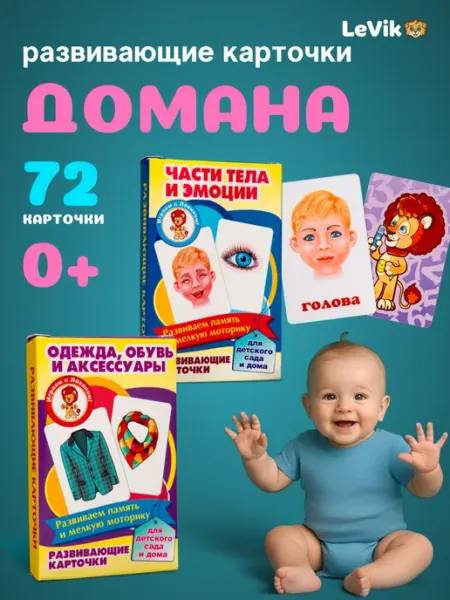 LEVIK Карточки для детей развивающие Детская игра части тела