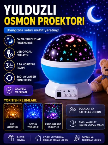 Ночник-проектор звездного неба Mini Star Light Проектор луны и звезд, Детский ночник с USB
