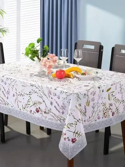 Скатерть для кухни цветочная, прямоугольная, с кружевной отделкой