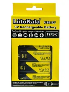 Набор аккумуляторов LiitoKala USB-9V, перезаряжаемые батарейки Крона, 4 шт + кабель Type-C