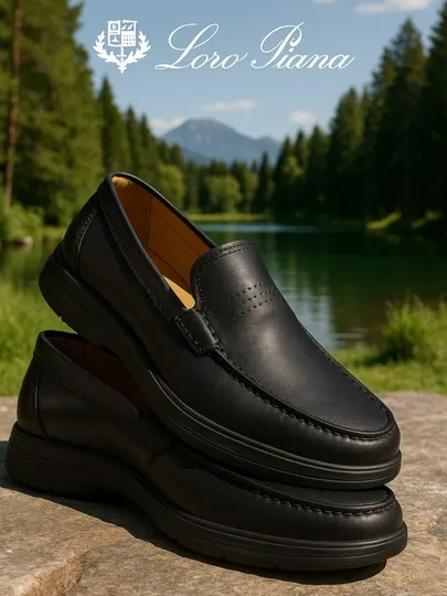Великан кожаные туфли Loro Piana Summer Walk, чёрные, лёгкие и удобные лоферы