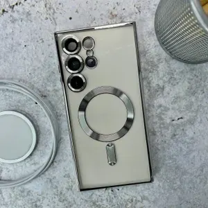 Чехол magsafe для Samsung S24 ULTRA с защитой камеры Прозрачно-Серебристый