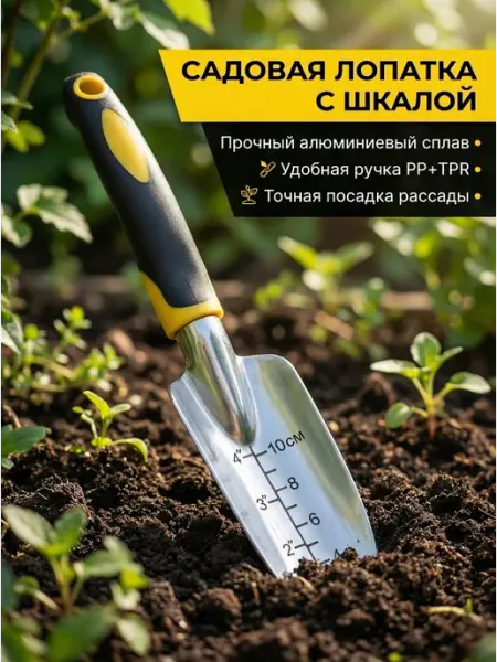 Садовая металлическая лопатка с мерной шкалой
