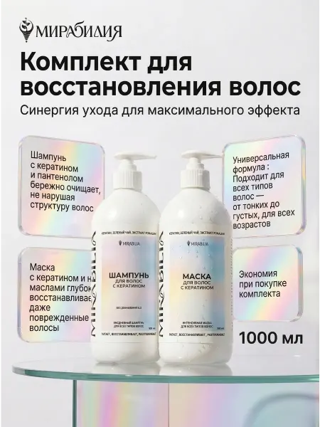 Mirabilia Шампунь и маска восстанавливающие для волос с кератином