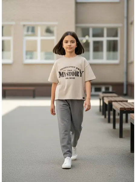 Mr. Mish Футболка оверсайз с разрезом бежевая MyStoryMrMish.White