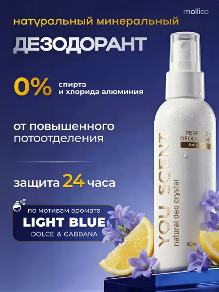 Mollico Минеральный натуральный дезодорант парфюмированный Лайт Блю