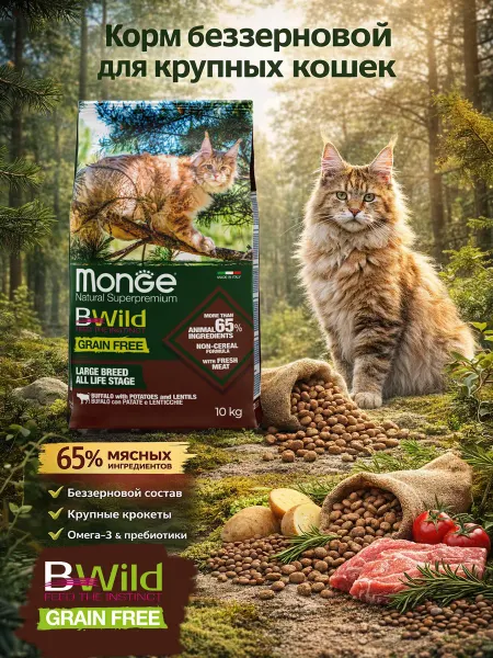 MONGE Сухой корм для кошек с мясом буйвола 10кг