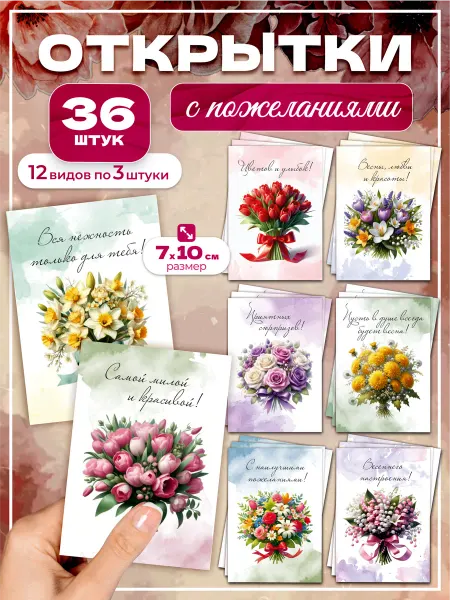 Праздник в Открытке Открытки мини с пожеланиями на подарок набор 36 шт