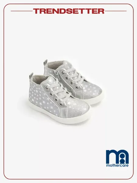 Mothercare Кеды детские высокие на шнуровке на молнии с принтом Звезды