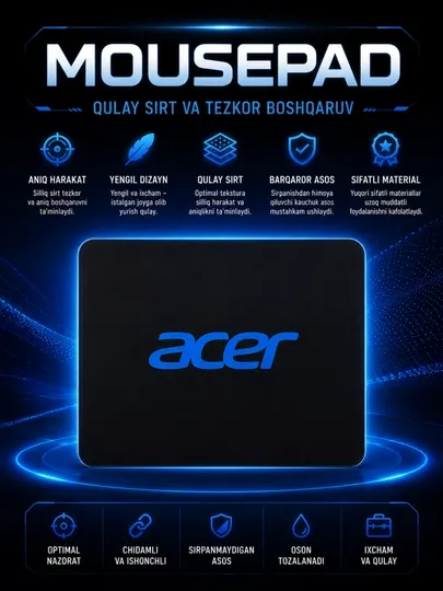 Коврик для мыши, чёрный игровой mouse pad с логотипом, отправляется случайный дизайн
