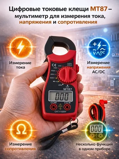 Цифровые токовые клещи MT87 — мультиметр для измерения тока, напряжения и сопротивления
