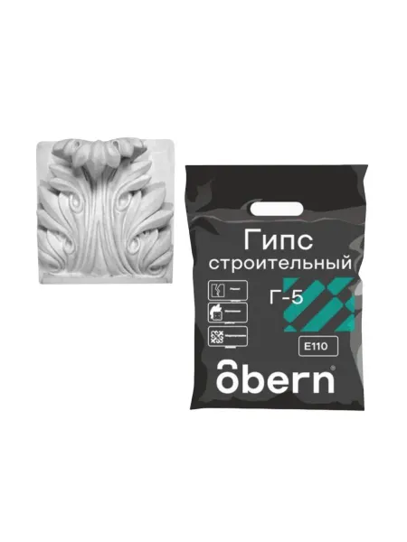Obern Гипс строительный, Г-5, Е-110, белый, 5 кг