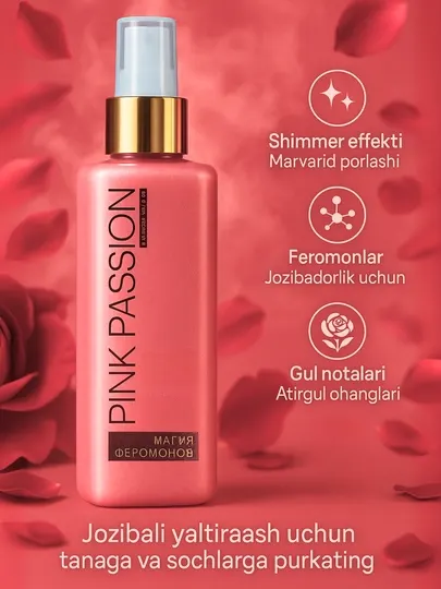 Парфюмированный спрей для тела и волос Pink Passion с эффектом сияния, духи, для подарка