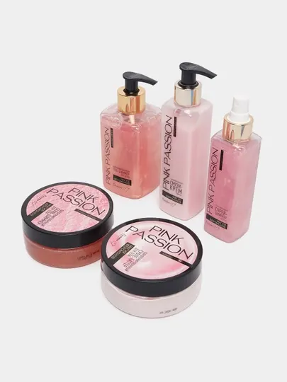 Комплексный уход за телом с линейкой "Pink Passion" скраб, гель, спрей, лосьон