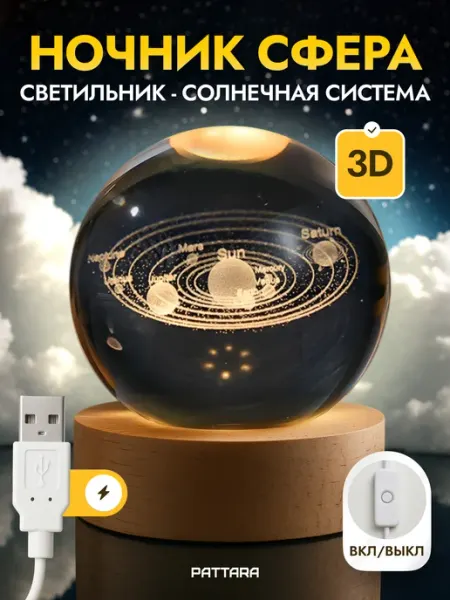 PATTARA Ночник детский светодиодный Шар Солнечная система USB