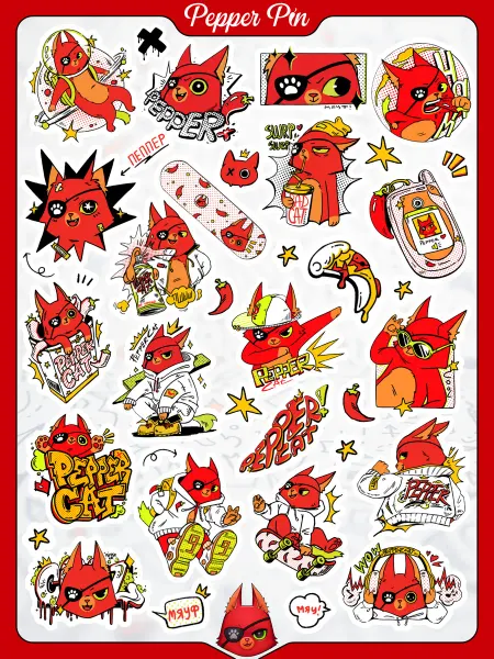 PepperCat Стикеры и наклейки на телефон Пеппер котик