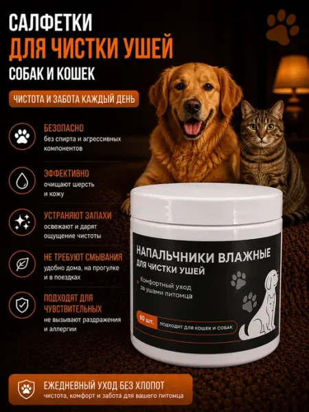 PetLabs Влажные салфетки для животных для чистки ушей