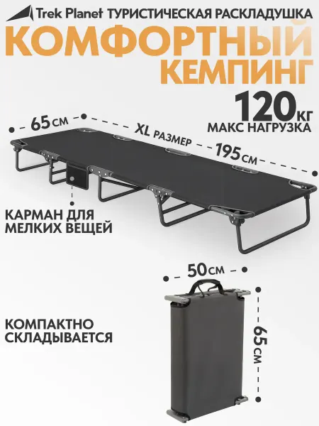 Trek Planet Раскладушка туристическая, кемпинговая, для рыбалки, на дачу