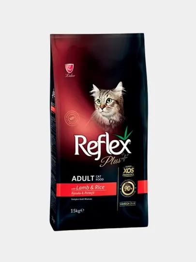 Reflex Plus сухой корм для взрослых кошек с ягнёнком и рисом 15 КГ