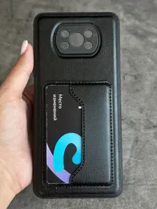Чехол на Poco X3 / X3 NFC / X3 Pro черный c двумя карманами для банковских карт и подставкой.