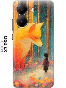 Силиконовый чехол на Poco X7 Pro с принтом "Лиса и девочка"