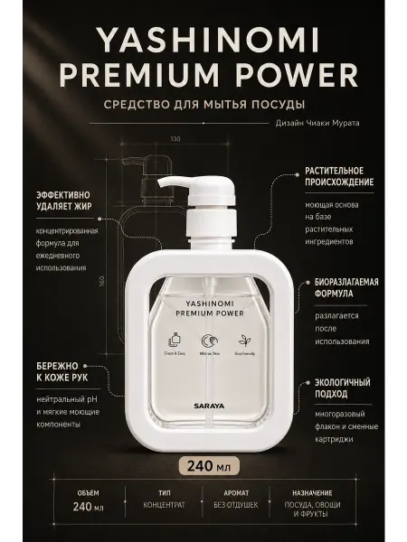 Yashinomi Средство для мытья посуды Premium Power, 240 мл