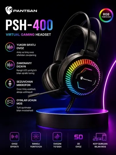 Игровые наушники, с микрофоном и RGB-подсветкой