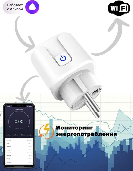 Умная розетка ROXIMO SCT16A001 с функцией мониторинга энергопотребления