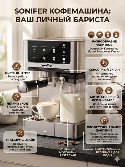 Рожковая кофеварка Sonifer SF-3587, для любителей кофе