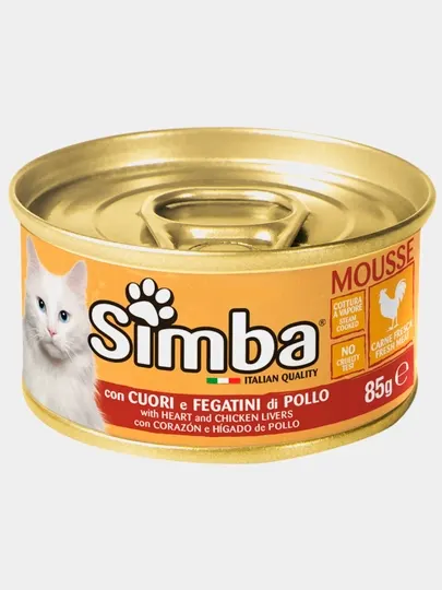 Влажный корм Simba, мусс с сердцем и куриной печенью