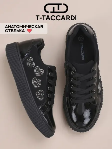 T.TACCARDI Кеды школьные на платформе лаковые черные