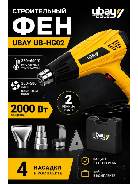 Строительный фен Ubay UB-HG02 для сушки и снятия краски